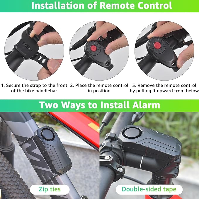 USUPERINK 113dB Bike Alarm, Motorcycle Alarm, Bicycle Alarms with Remote, Moped Alarm System, Car Vibration Sensor Alarm, Universal Strap Fits All Handlebar Sizes, IP65 Waterproof Super Loud, 10Pack