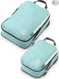 Compression Packing Cubes for Travel, 2-Piece Lightweight Packing Cubes Set for Carry-On Luggage & Backpacks – TRIPPED Travel Gear (Dusty Teal/White)