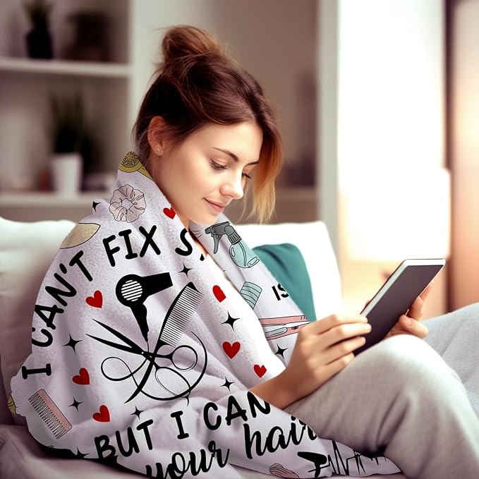 Barber Blanket Hair Stylist Gifts for Women Girls,Barbershop Accessories Stuff Decor Barber Supplies Throw Blankets,Hairdresser Gifts for Female Adults Her 50"x40"