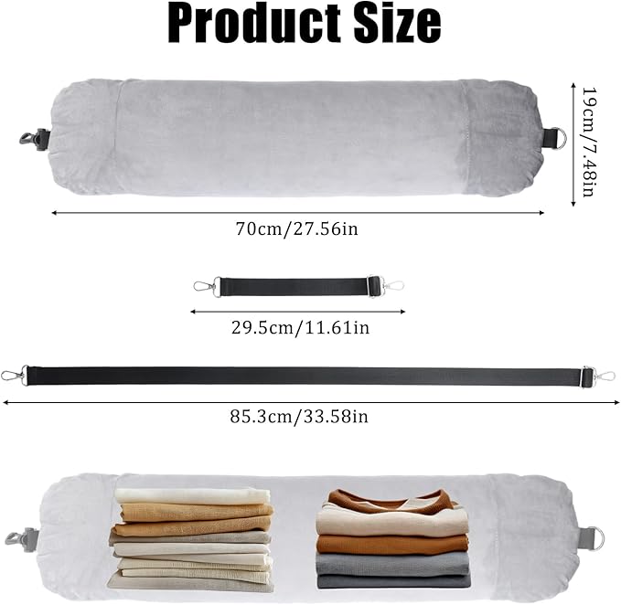 Stuffable Neck Pillow for Travel, Velvet Travel Neck Pillow Storage Bag with Adjustable Necks Size for Airplanes, No Filler Storage Pillows Fits 3+ Days of Travelling Essentials