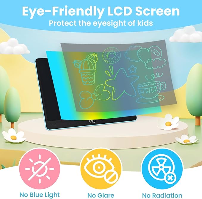 LCD Writing Tablet for Kids, 16 Inch Doodle Board Drawing Pad, Toddler Travel Essential, Road Trip Activities Outdoor Toys, Party Favor for Preschool Girls and Boys, Birthday Gifts Age 3-5, Blue
