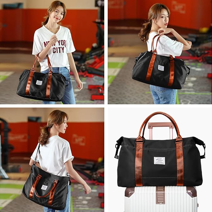HYC00 Travel Duffel Bag,Carry-on Overnight Weekender Bags for Women,Sports Tote Gym Bag with Wet Pocket