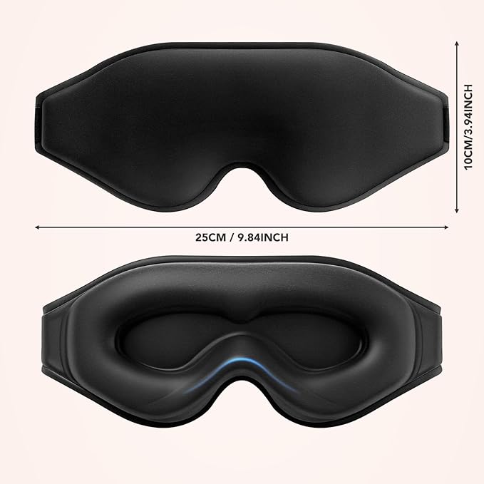 Sleep Mask for Side Sleepers, 3D Deep Contoured Blackout Eye Mask for Sleeping, Zero Pressure Lash-Friendly, Adjustable Light Blocking Travel Mask for Men & Women, Black