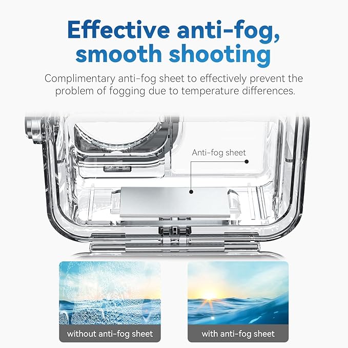TELESIN Waterproof Case for DJI Action 5 Pro Action 4/3 Camera, with Anti-Fog Underwater Housing Shell Cage Supports 60M/196FT Deep Diving Scuba Snorkeling Swimming with Quick Release Screw