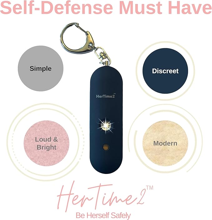 HerTime2 Personal Alarm for Women Adults Seniors – Travel Safe and Waterproof Self Defense Siren – Safety Keychain – Extra Loud – Strobe Light – Cute Key Chain Protection Gift
