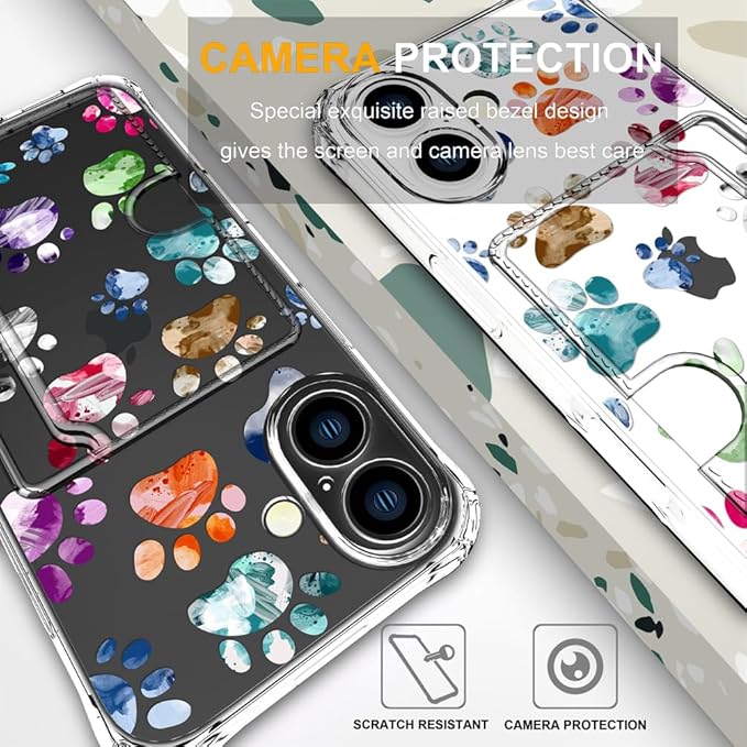 Compatible with iPhone 17 Case Card Holder for Women Cute Design,Wallet Phone Cases Transparent Cool Kawaii Protective (Clear Lovely Dogs Paws)