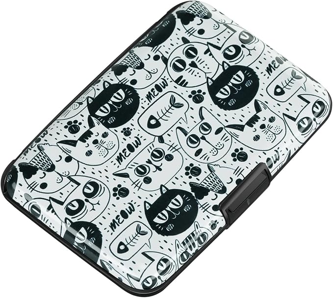 ELFISH RFID Blocking Credit Cards Holder Aluminum Wallet Metal ID Case for Men Women(Monster Cats)