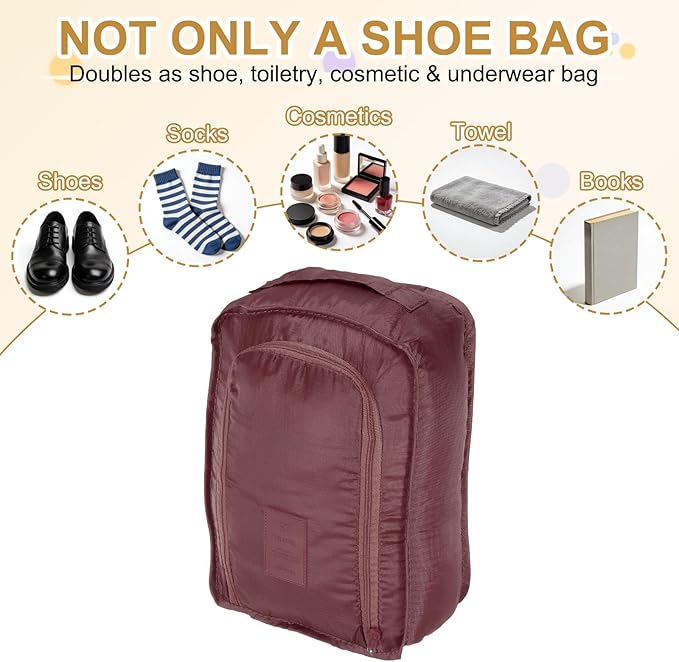 Foldable Travel Shoe Bag, Waterproof Shoe Pouches Organizer with Handle Travel Packing Cubes -Fitting for Storing (Sneakers/Sandals/Fitness Shoes) 2 Pcs & Dark Red