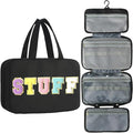 Toiletry Bag for Women Chenille Letter Makeup Bag Water-resistant Cosmetic Bag Travel Bag with Hanging Hook Preppy for Store Toiletries Cosmetic Accessories Medium Black