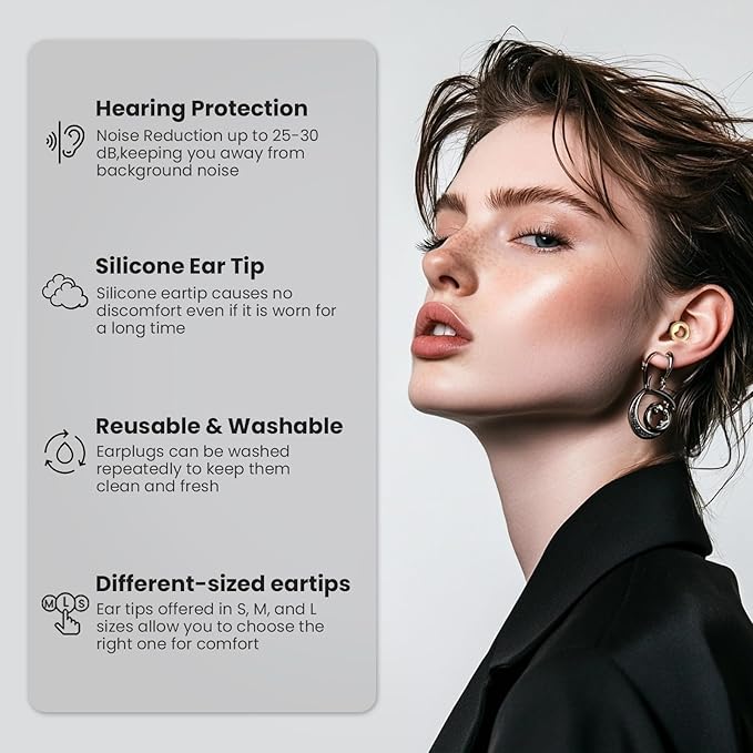 JUSTRVN Ear Plugs for Sleeping,2 Pairs of Stylish Reusable Noise Reduction Earplugs with 8 Pairs Tips & case,Hearing Protection Earplugs for Concert,Travel,Work,Live Events - 25dB-30dB