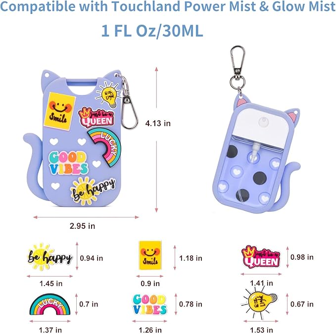 Silicone Case for Touchland Hand Sanitizer Spray, Compatible with Touchland 1 FL OZ/30ML with Keychain & 8 Charms, Cute Hand Sanitizer Travel Accessories, Mothers Day Gifts (Pink+Blue)