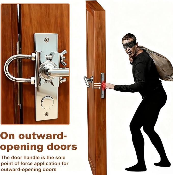 Portable Door Lock for Travel, Heavy Duty Security Lock for Outward Opening Doors, Adjustable Stainless Steel Safety Device for Hotel Room/Home/Apartmen