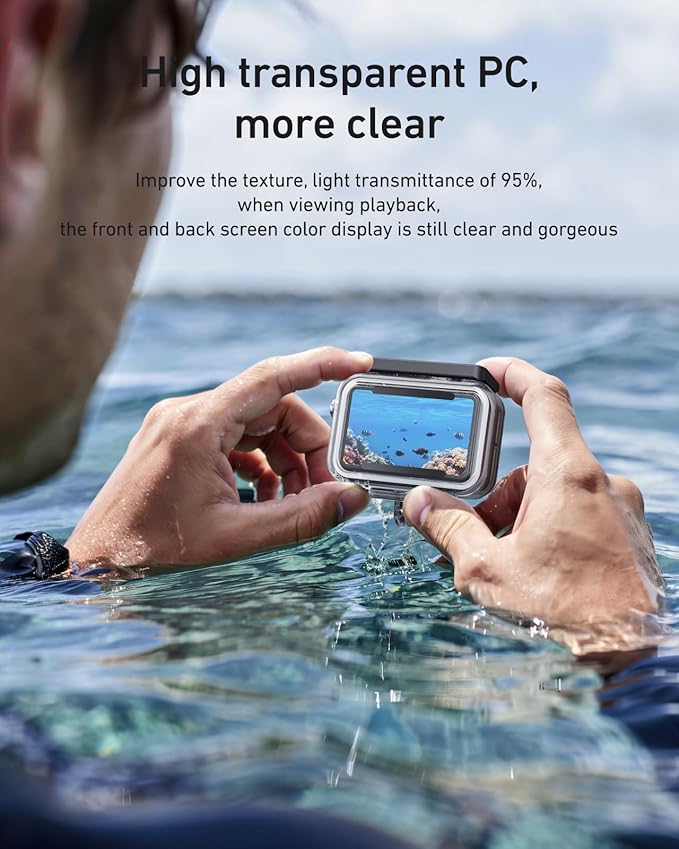 TELESIN Waterproof Case Combo for Action 6 Underwater Housing Shell Cage + Floating Stick 60M/196FT Deep Diving Scuba Snorkeling with Quick Release Bracket Screw Action 6 Accessories