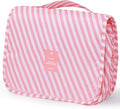 Travel Toiletry Bag for Women, Hanging Toiletry Bag with Multi-Pockets, Toiletry Bag for Traveling Easy Clean, Travel Organizer Bag Pink-strip
