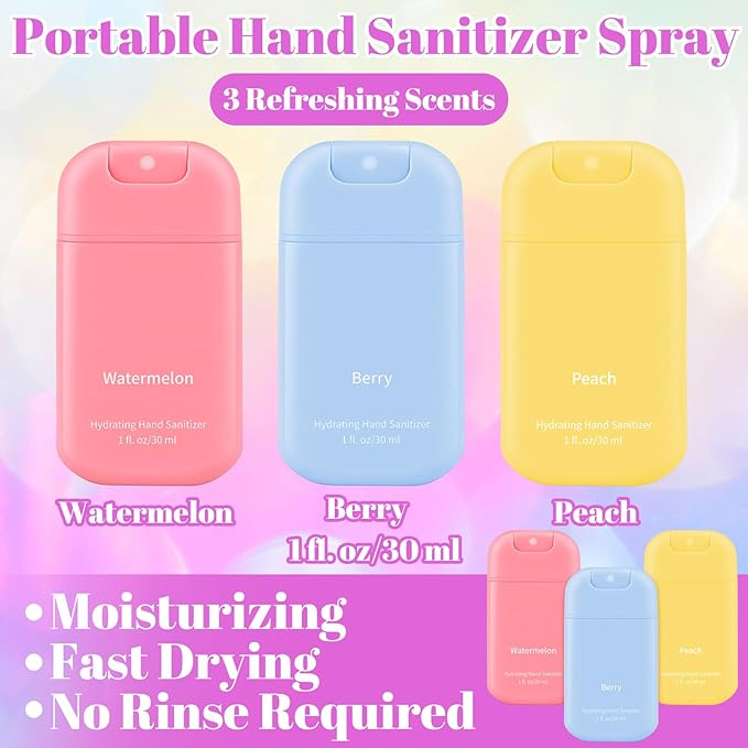 3 Pcs Power Mist Hydrating Hand Sanitizer Spray Bulk with Keychain Travel Size Hand Sanitizer Pocket 1 Fl. oz Spray Bottle for Daily Use Family Friends Teacher Nurse Employee Appreciation Gifts