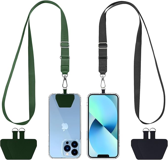 CACOE Phone Lanyard 2 Pcs-Adjustable Neck Strap,Universal Crossbody Lanyards Compatible with Most Smartphones (Black+Dark Green, 21.65")