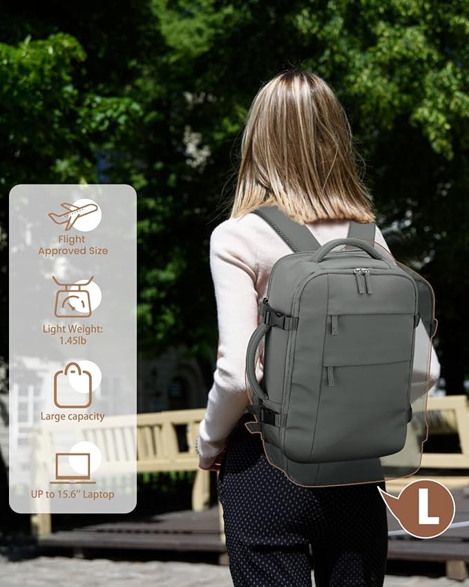 Pritent Travel Backpack for Women Man, Waterproof Laptop Backpack Travel Bag Airline Approved Carry on Weekender Overnight Bag Bookbag for Business,Travel, Work Fits 17.3 inch Laptop(Large,Green)