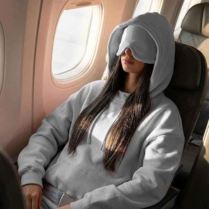 Ainangua Womens Oversized Pullover Essentials Hoodie with Eye Mask Comfor Airplane Mode Travel Office Vacation Sweatshirt