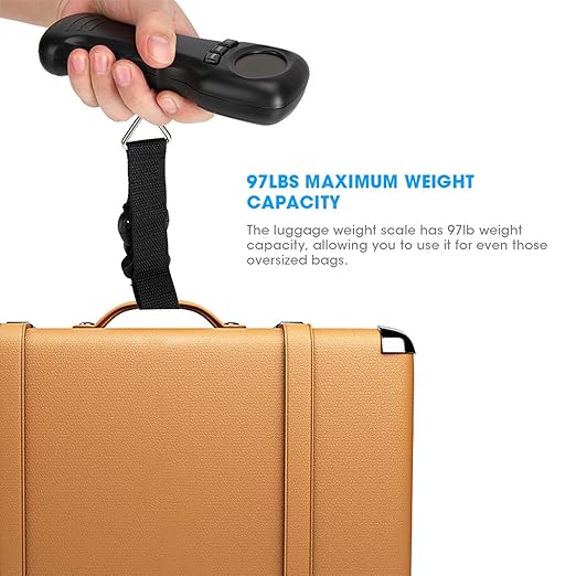 Digital Luggage Scale, 97lb Portable Travel Hanging Luggage Scale Electronic Weight Scale with LCD Digital Display for Travel Home Fair, Black, Battery Not Included