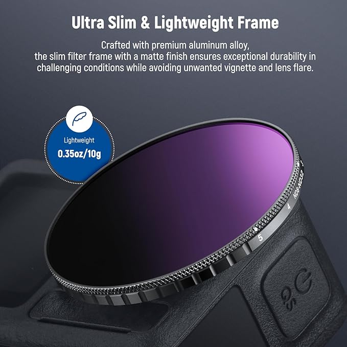 NEEWER Variable ND Filter Compatible with DJI Osmo Action 5 Pro & Action 4, ND8-32 (3-5 Stops) Screw On Neutral Density Lens Filter Multicoated HD Optical Glass Action Camera Accessories