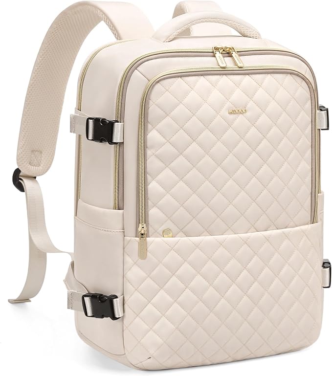 MDODO Travel Backpack for Women Men - Large Carry on Backpack fits 15.6" Laptop Lightweight Travel Bag Daypack Waterproof Causal Bookbag Backpack for College,Work,36L, Beige