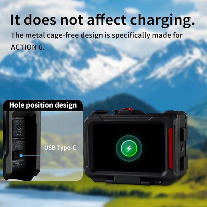 Camera Cage for DJI Osmo Action 6 Case,Release Aluminum Base with 1/4" Thread & Foldable Connector for Tripods,Silicone Lens Guard Cap, Supports Vertical & Horizontal Shooting