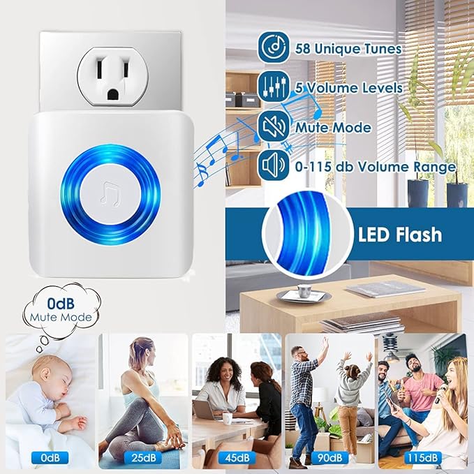 Caregiver Pager Door Alarms for Dementia Patients/Kids Safety/Home Security,Door Sensor Alarm for Elderly/Business/Home/Store/Mailbox (Two Sensor One Receiver)