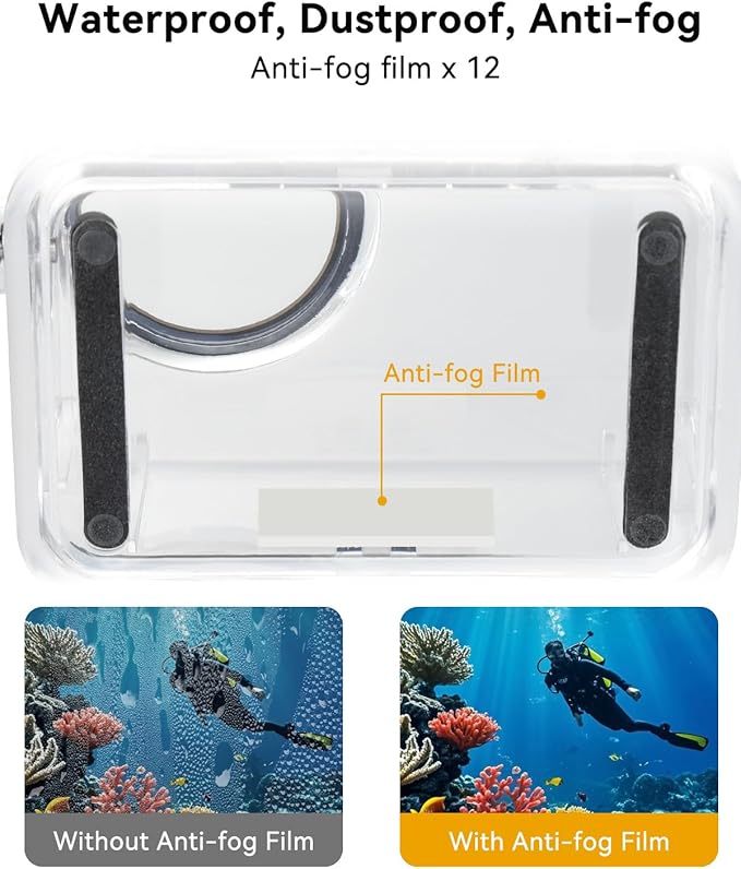 UTEBIT Waterproof Case for DJI Action 5 Pro Action 4/3 Camera Accessories, 164FT/50M Underwater Waterproof Case with Anti-Fog Shell Cage, for Deep Diving Scuba Snorkeling with Quick Release Screw