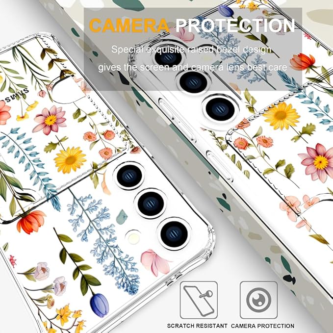 Compatible with Samsung Galaxy S24 / S25 Case Card Holder for Women Cute Design,Wallet Phone Cases Transparent Cool Kawaii Protective (Clear Multicolored Flowers Branches)
