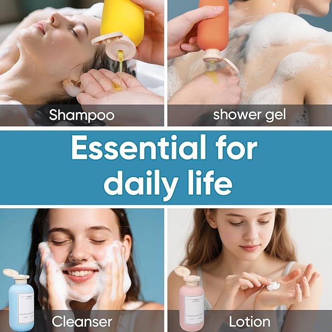 4 PACK Travel Shampoo Bottle, Empty Plastic Squeeze Bottles 6.8oz with Flip Cap, Lotion Container for Toiletries Travel Size Shampoo and Conditioner