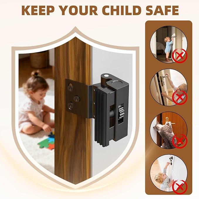 Portable Door Lock, Door Reinforcement Lock, Portable Door Lock for Travel - No Drilling, Interior Doors for Apartments, Hotels, bedrooms (1, Black（Drilling）)