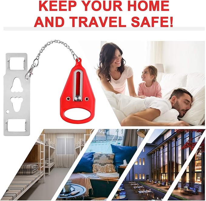 2 Pieces Red Portable Door Locks,Temporary Door Lockdown for Hotel Apartment, Provide More Security in an Unfamiliar Environment, Compact and Reliable Travel Essentials for Motels Dorm