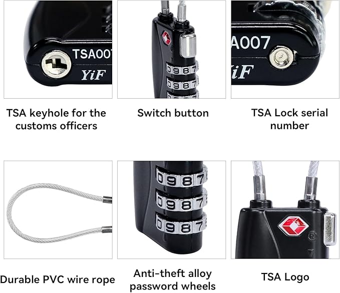 AOUTACC 2 Pack TSA Luggage Lock and 2 Pack Aluminium Metal Luggage Tags, Mini Combination Password and Suitcase Card Holder Bag Tag Name Address ID Bag Label with Key Ring
