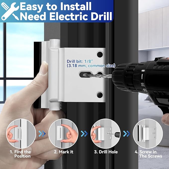 Door Reinforcement Lock Withstands 800lbs of Force - White Extra Proof Door Lock for Kids Safety Drilling Required, Prevents Unauthorized Entry, Add a Door Security Lock for Home Safety & Privacy