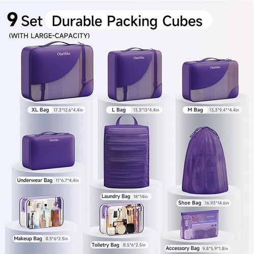 11 Set / 9 Set Packing Cubes for Travel,Gifts for Women Mom Kids,TSA Approved Bags for Makeup, Cosmetic, Toiletry, Organizers for Suitcase Carry On,Cruise Essentials Airplane Accessories,Purple