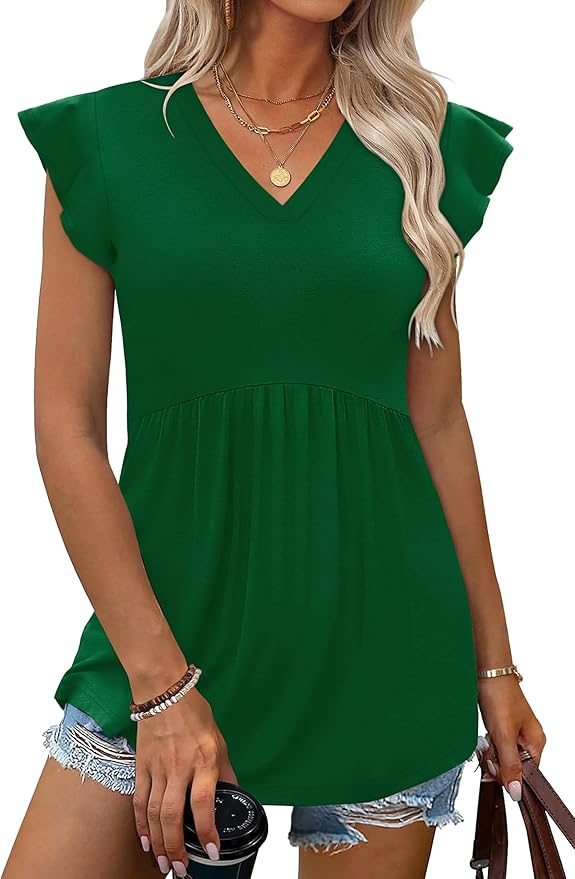 WIHOLL Womens Summer Tops 2026 Babydoll Shirts Ruffle Sleeve Spring Outfits Dressy Casual Blouses