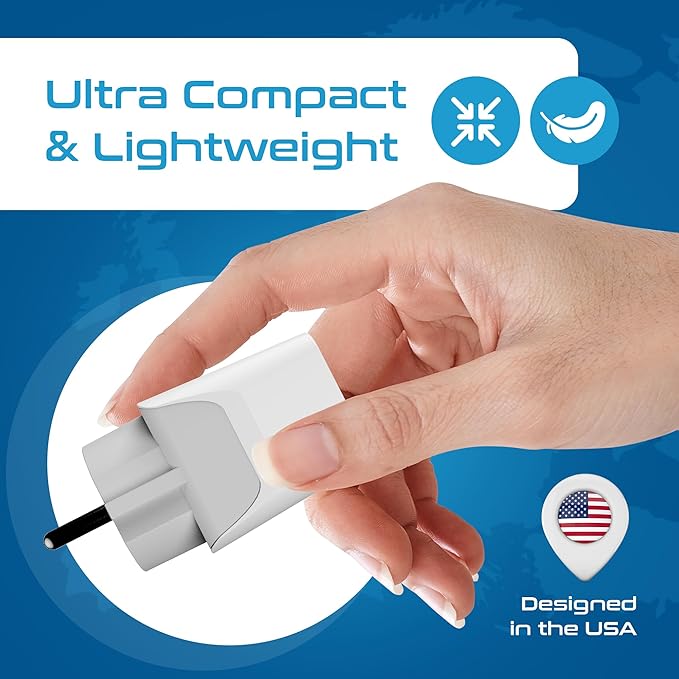 Ceptics Schuko, Germany, France, Spain Travel Adapter Plug with Dual USB - Usa Input Type E/F - Ultra Compact Perfect for Cell Phones, Laptop, Camera Chargers, iWatch, iPad, iPhone and More (CTU-9)