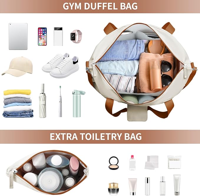 ETRONIK Gym Bag for Women, 45L Carry On Travel Duffel Bag with Shoes Compartment, Weekender Overnight Bag with Wet Pocket for Women, Travel, Gym, Weekend, Large Size