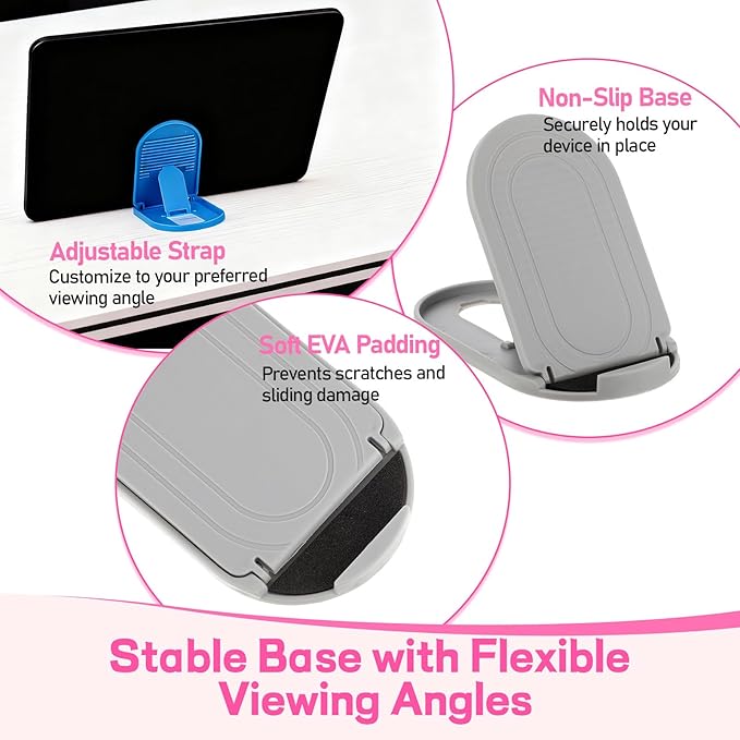 6PCS Foldable Phone Stand - Colorful Desk Office Cell Phone Holder, Mobile Tablet Holder for Airplane Headphone, Essential CellPhone Accessories, Portable Versatile Stand for Travel(6 Colors)