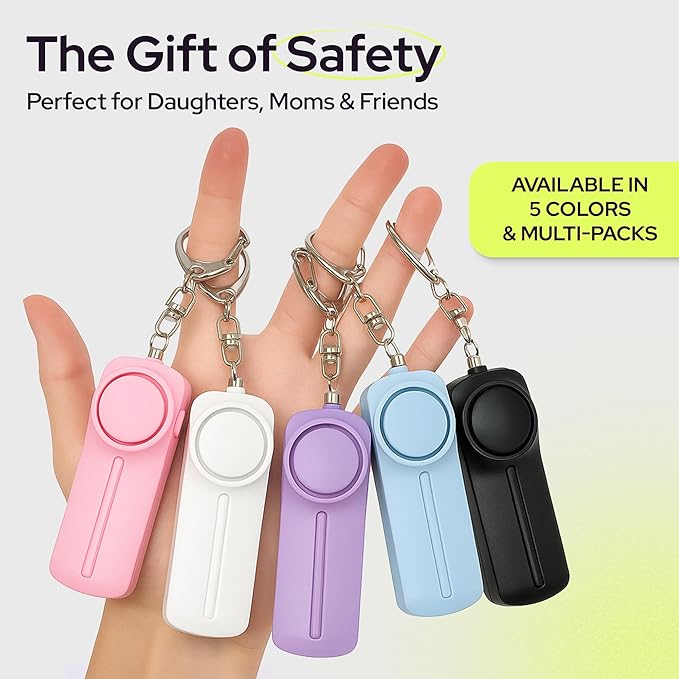 Weten Personal Safety Alarm Keychain - 2 Pack 130dB Siren, LED Light, Panic Pin – Compact Self-Defense Device and Emergency Whistle Alternative for Women, College, Travel, and Night Walk Protection