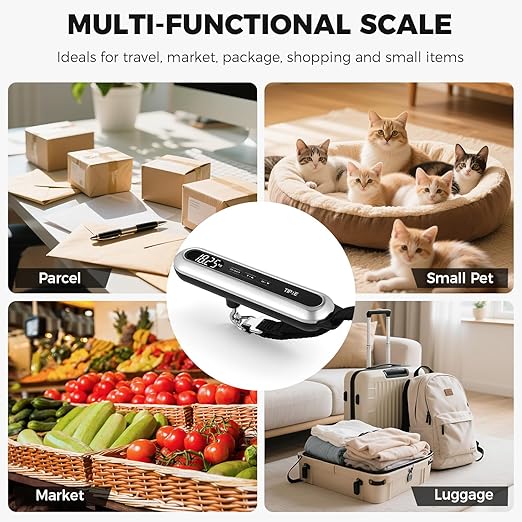 TIPRE Travel Luggage Scale 110lb Digital Suitcase Scale Portable Weight Scale Handheld Baggage Scale High Precision Stainless Steel Luggage Scale Carry-on Weight Scale Lightweight Travel Tool