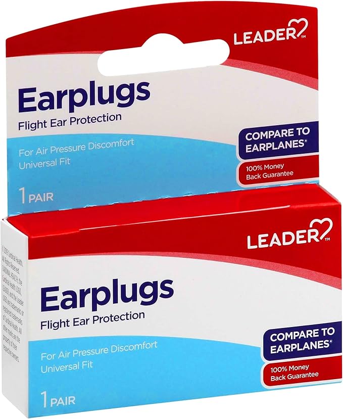 Leader Super Soft Adult Flight Ear Plugs, Air Pressure Discomfor T Relief, Airplane Travel Ear Protection, Helps Inflight Ear Discomfor T, (Compare to Earplanes) 6 Pairs