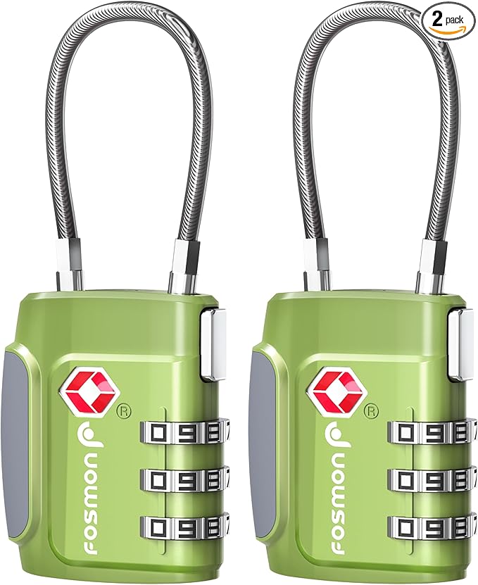 Fosmon TSA Approved Cable Locks for Luggage, Suitcase Locks with Push Release Button, 3 Digit Long Shackle Combo Wire Locks for Backpack, Gym Locker
