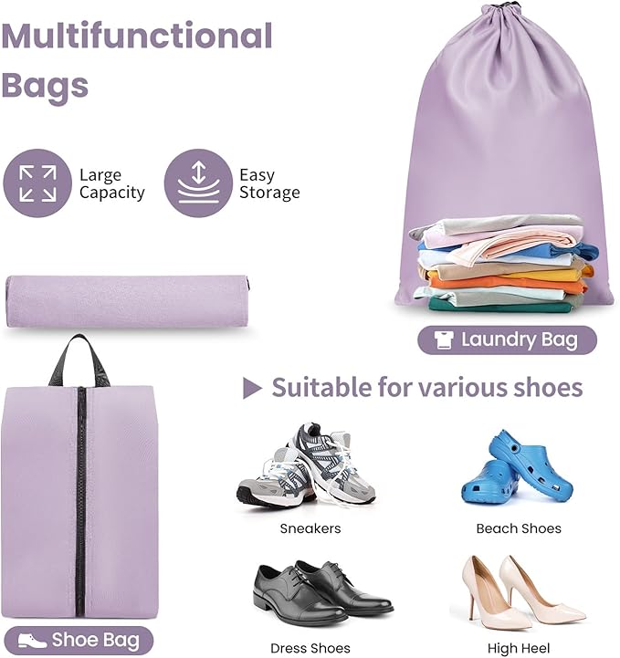 Mesh Packing Cubes for Travel, Durable Luggage Organizer with Sturdy Material and Double Zippers, Comprehensive Set for Travel Accessories Storage, 8 set, purple