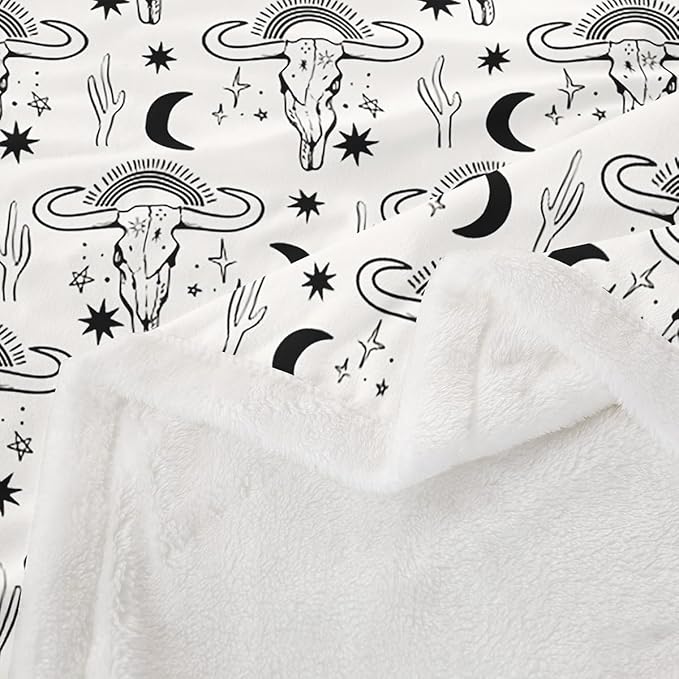 Western Cowboy Kids Throw Blanket,Cow Skull Cactus Tropical Plants Bed Blanket for Girls Boys Adults,Rainbow Moon Starry Sky Fleece Blanket,Rustic Chic Fuzzy Blanket,Twin Size (60 x 80 Inches)