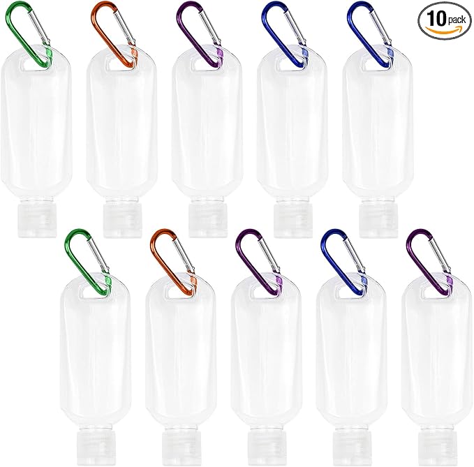 Travel Bottles with Keychain (10 Pcs), 1.7oz (50ml) Portable Plastic Leakproof Squeeze Bottles Kits with Flip Cap - Empty Refillable Containers for Hand Sanitizer Shampoo Conditioner Body Wash Liquid
