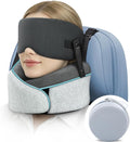 Travel Pillow for Long Flight Airplanes, Head Strap Combo & Eye Mask for Sleep, Airplane Neck Pillow with 360° Support Memory Foam to Prevent Head Bobbing, Road Trip Essentials, EVA Case, Light Grey