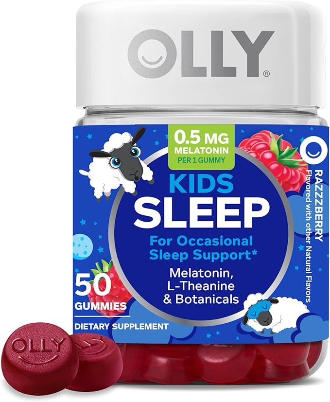 OLLY Kids Sleep Gummy, Occasional Sleep Support,* 0.5mg Melatonin, L-Theanine, Raspberry Flavored, 50 or 25 Day Supply - 50 Count