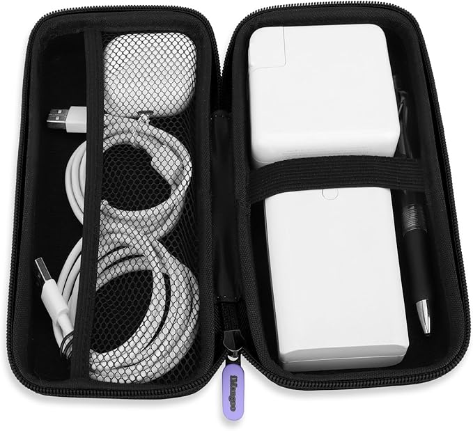 iMangoo Travel Essential Electronics Organizer Pouch Charger Case, Shockproof Dual Zipper Power Bank Cables Tech Accessories Purse, Men & Women Travel Must Have Storage Bag, 8.5x4.5x2 inch Purple
