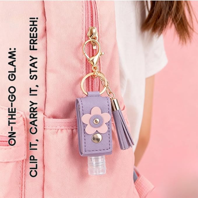 3 Pack Travel Hand Sanitizer Keychain Holders, 1.12oz Leak-Proof Bottles for Lotion & Essentials (Sky Blue, Pink, Lavender Purple)